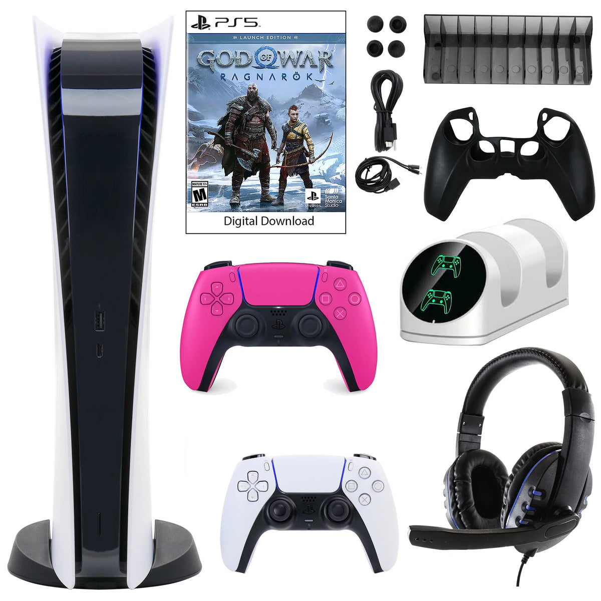 Sony PlayStation 5 Digital GOW Console with Extra Pink Dualsense Controller and Accessories Kit