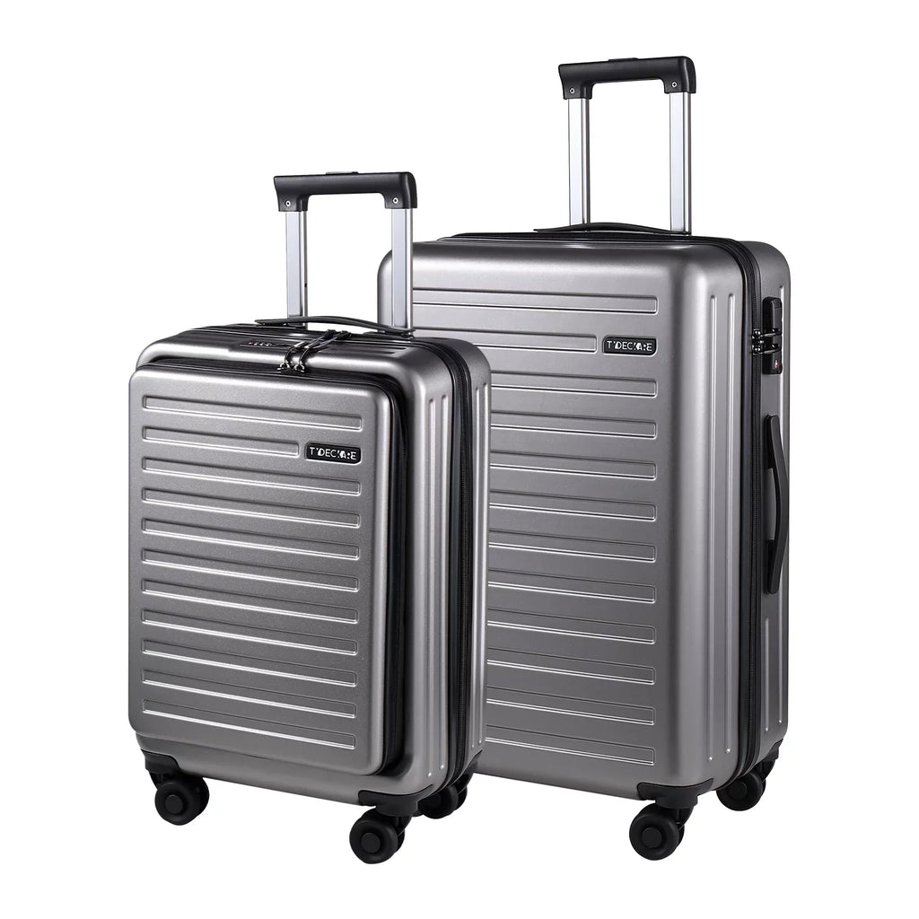 2 Piece 20/24 Luggage Set, Only 20 with Front Laptop Pocket & Expandle, Lightweight ABS+PC Hardshell Suitcase with TSA Lock & Spinner Wheels, 20 Inch 37~41L + 24 Inch 65L,Dark Grey