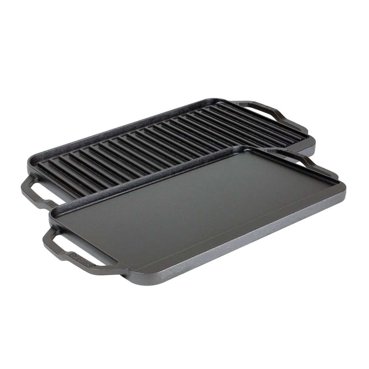 Lodge Chef Collection Cast Iron Reversible Grill/Griddle - Flat Cast Iron Griddle & Grill for Stovetop, Oven, Grill, or Open Fire - Double Burner Cast Iron Skillet with Handles