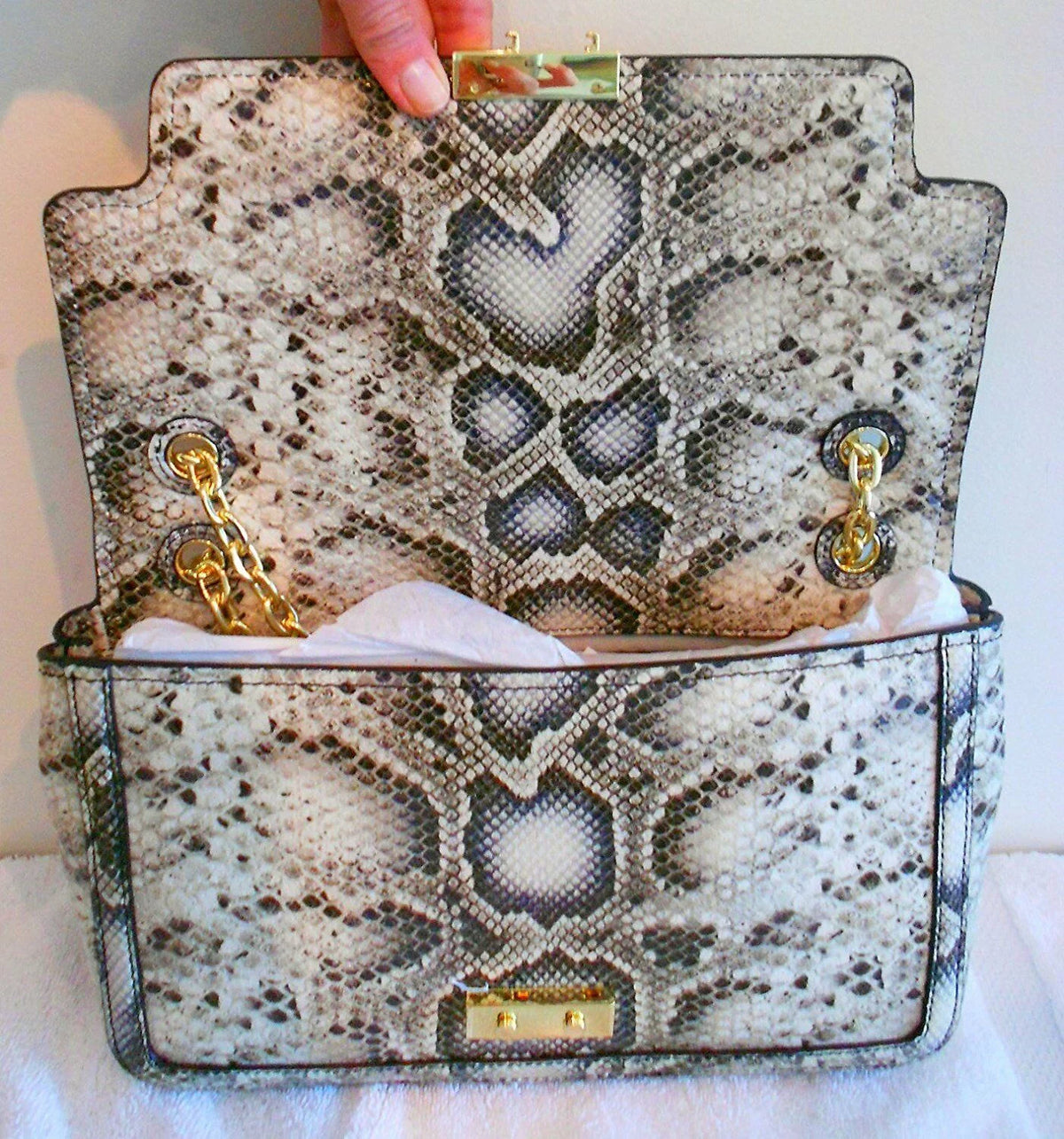Tory Burch Elise Snake Shoulder Bag Natural Ivory NEW