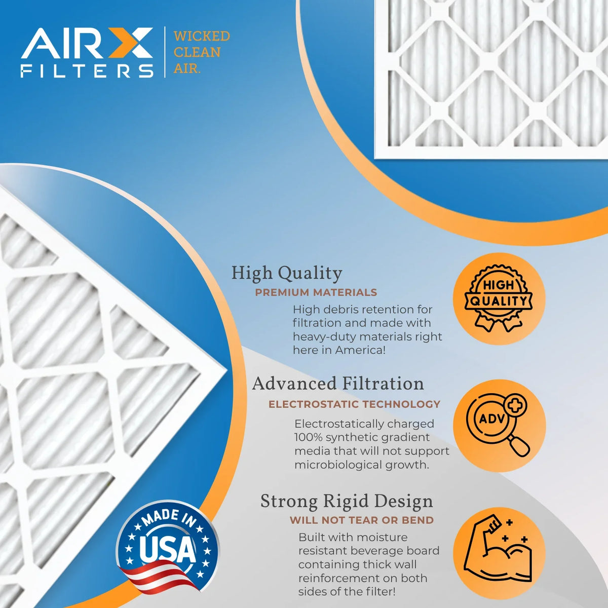 16x20x1 Air Filter MERV 11 Comparable to MPR 1000, MPR 1200 & FPR 7 Electrostatic Pleated Air Conditioner Filter 4 Pack HVAC Premium USA Made 16x20x1 Furnace Filters by AIRX FILTERS WICKED CLEAN AIR.