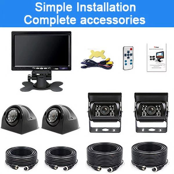 eRapta Backup Camera System Kit 7" Monitor for Car RV Truck Trailer Tractor 5th Wheel Split Screen 1080P Back up Reversing Parking System Night Vision Rear and Side Wired Camera Y0202