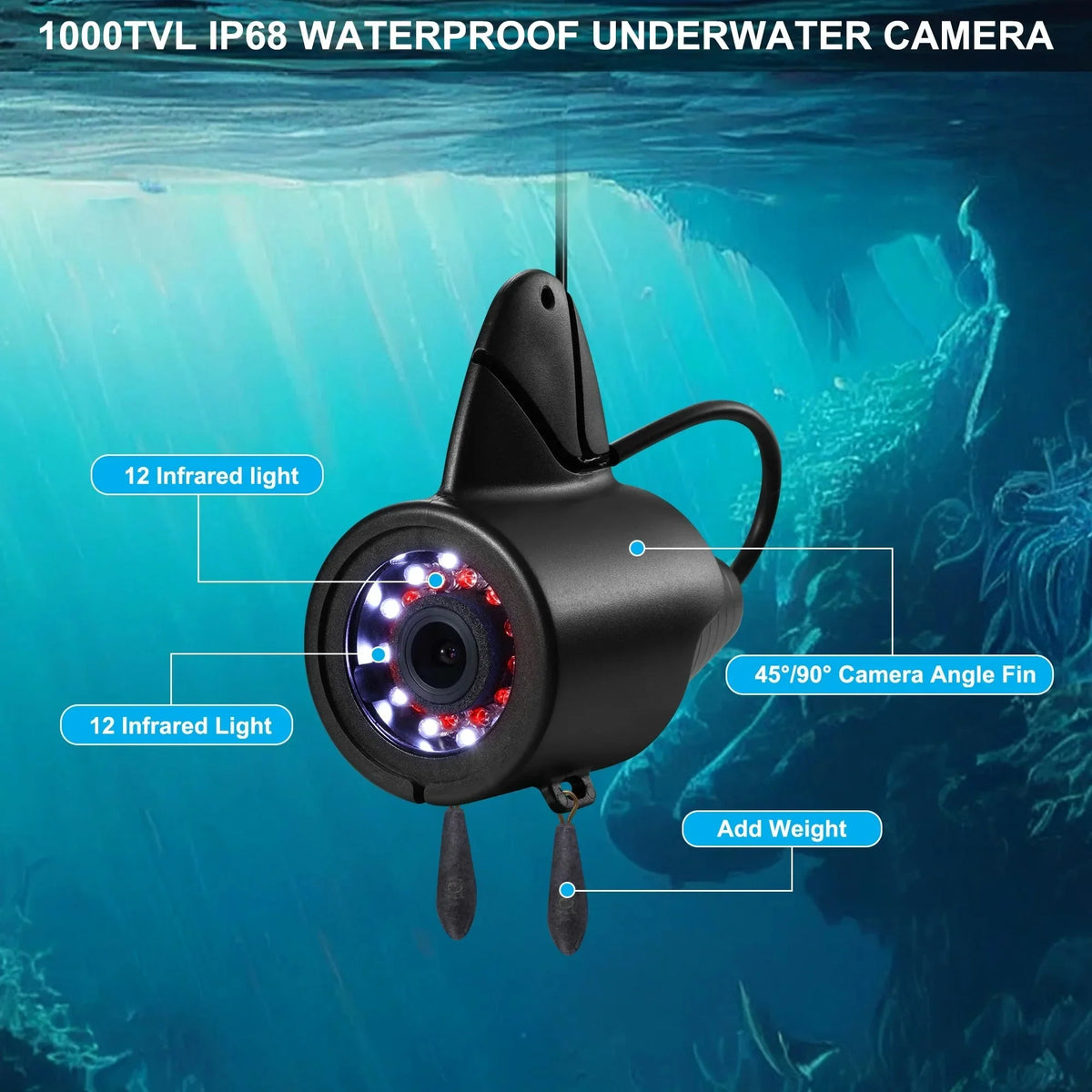 7 inch Ice Fishing Camera Underwater with Bracket Ice Fishing Fish Finder for Lake Vessel Kayak Ice Fishing